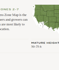 USDA Plant Hardiness Zone Map with text about plant hardiness zones, sunlight, mature height, and width.